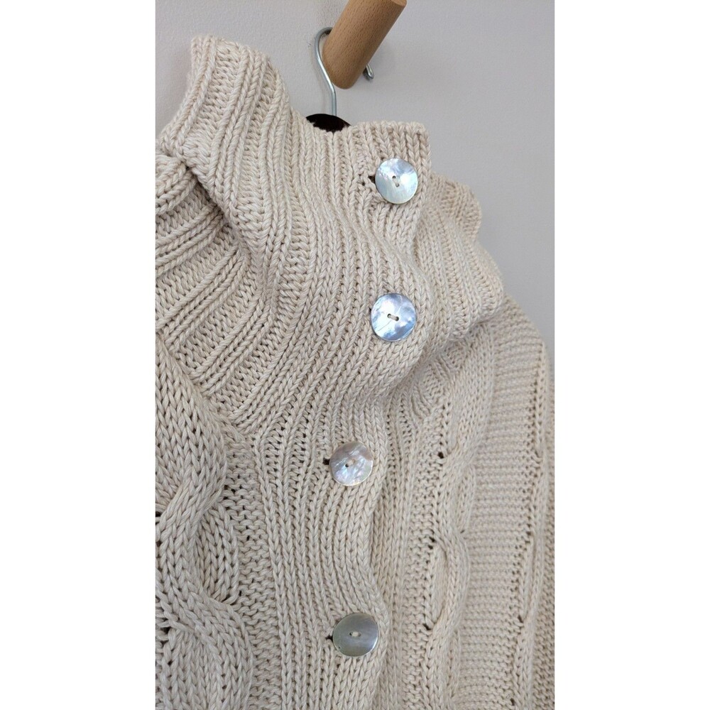 Vintage Hand Loomed Poncho Cape Sweater Cottage Organic Cotton Silk Cable Knit - Picture 3 of 10
